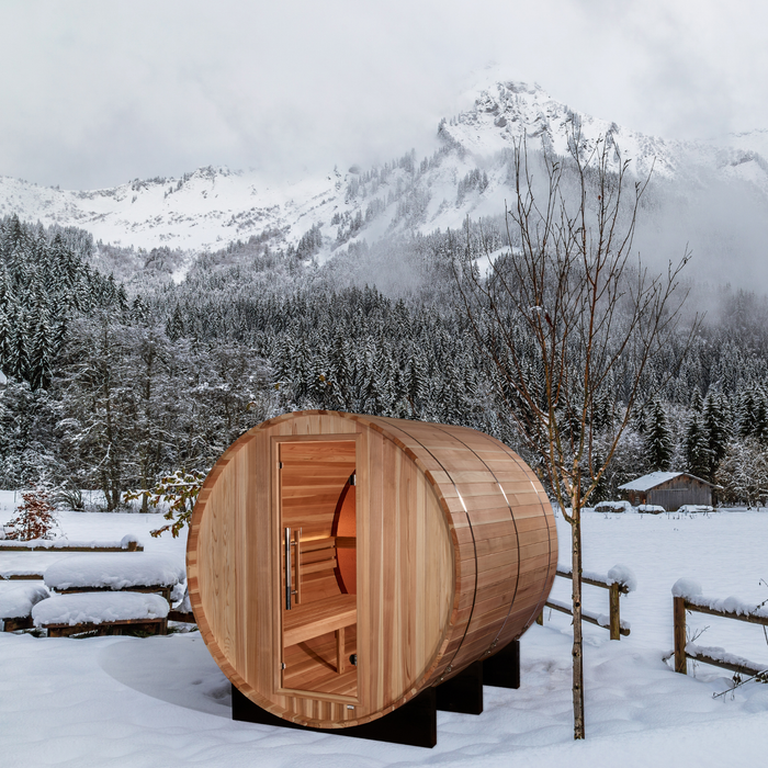 Golden Designs "Zurich" 4 Person Traditional Barrel Sauna with Windows (GDI-B024-01)