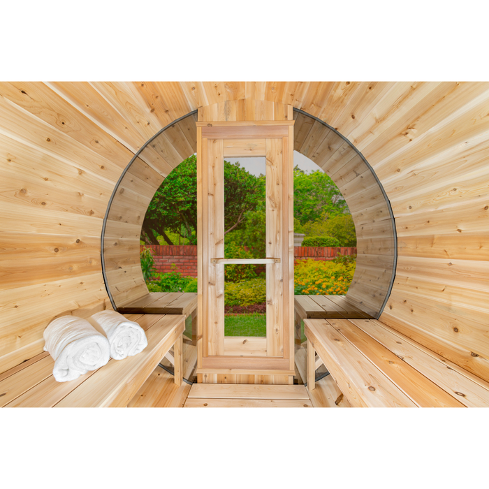 Leisurecraft Serenity MP 4 Person Barrel Sauna with Porch and Windows (CTC2245MPE)