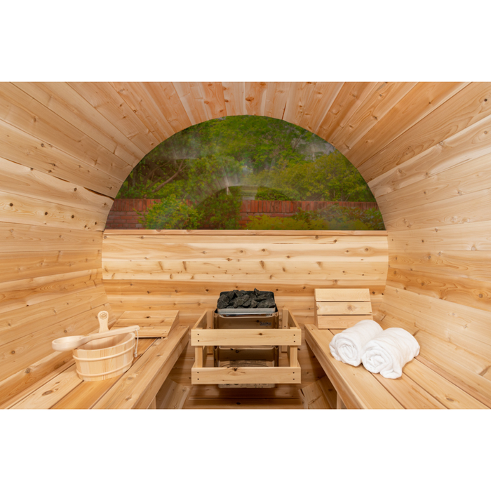 Leisurecraft Serenity MP 4 Person Barrel Sauna with Porch and Windows (CTC2245MPE)